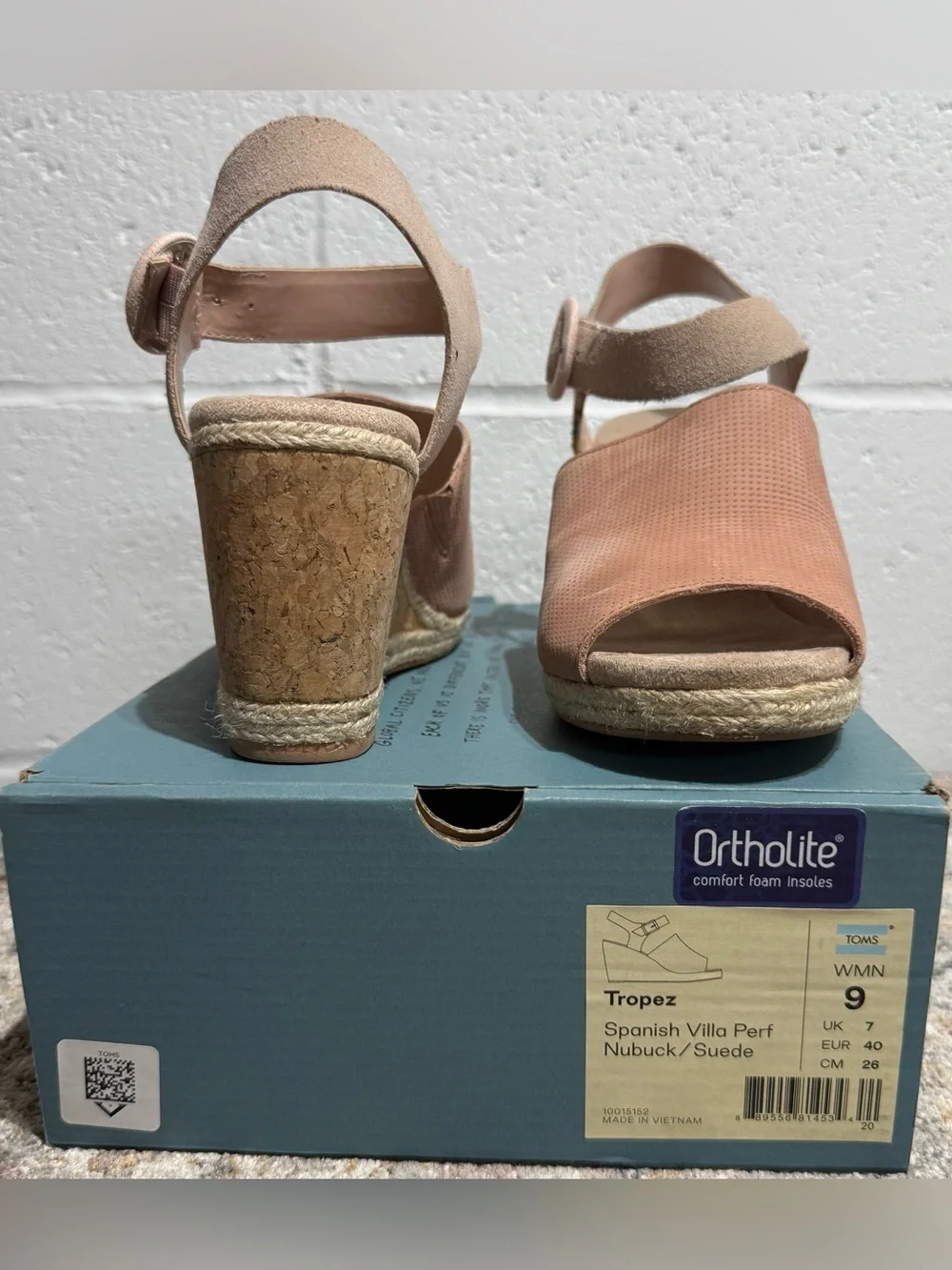 Toms Peach Open-Toe Cork Wedge Sandals with Ankle Strap